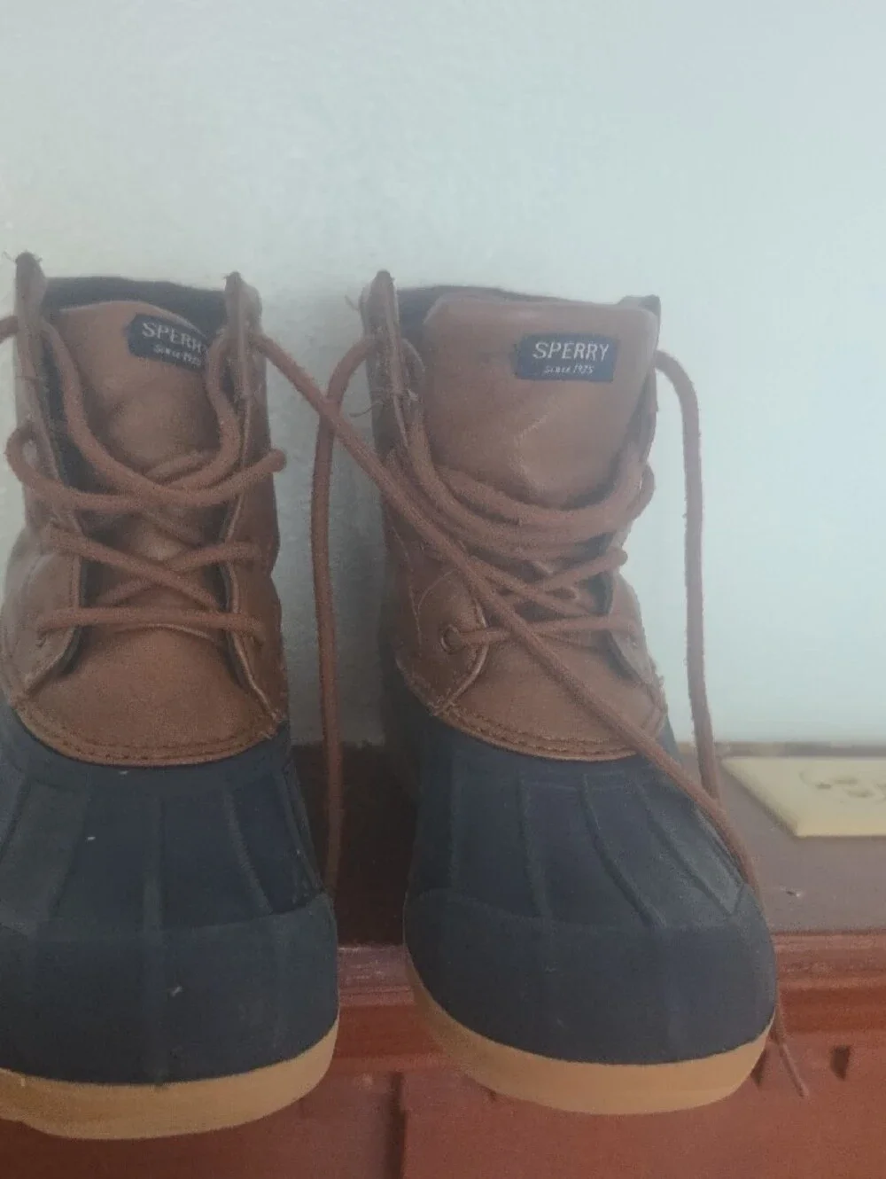Sperry Brown and Navy Kids Duck Boots - Waterproof Lace-Up